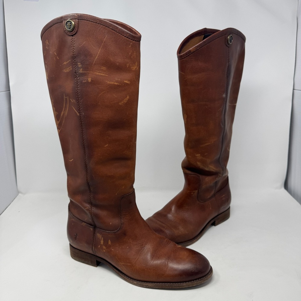 Frye Melissa Button Riding Boots Extended Calf Mahogany Leather Women's 8.5‎ B